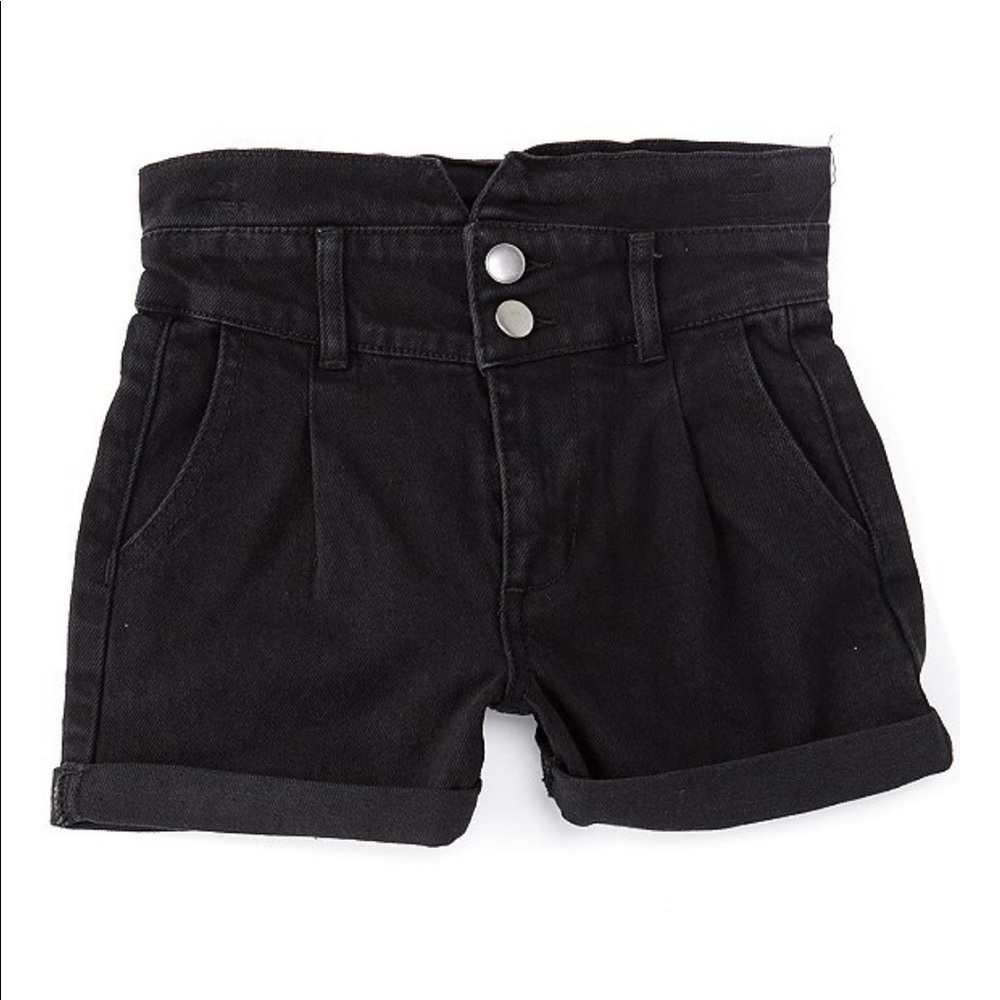 GB Girls Pleated V-Waist High Rise Roll-Cuff Denim Shorts - Picture 6 of 7